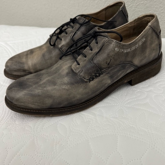 John Fluevog Other - John Fluevog Grant Leather Derby Shoes Washed Black Distressed Finish Size 11